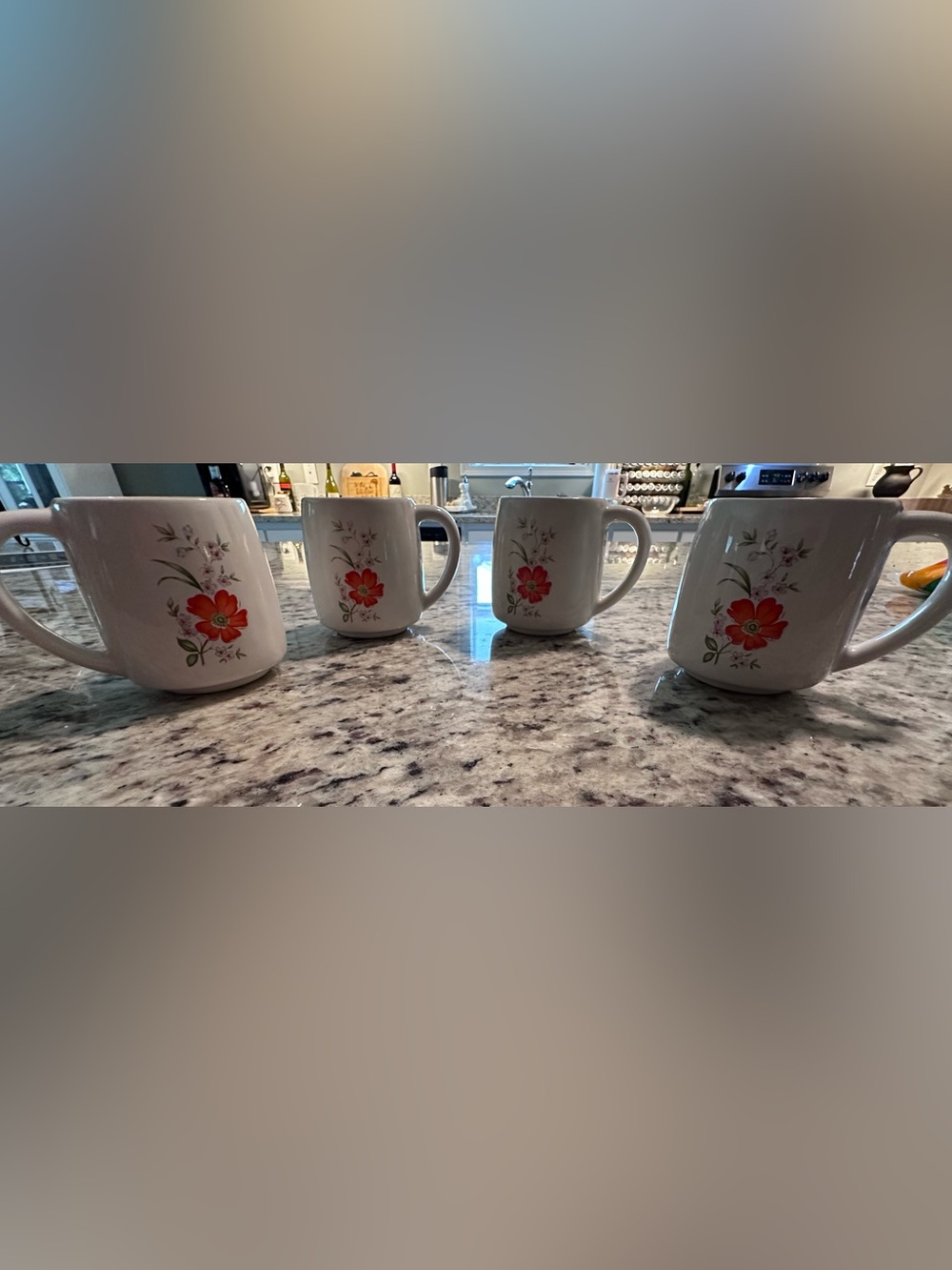 Vintage Floral Stoneware Coffee Mugs Set of 4 Retro Cottagecore